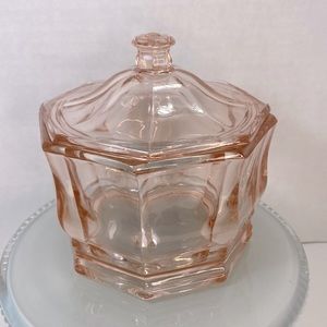 Beautiful Octagonal Pink Glass Dish with Lid Trinket Dish Candy Dish Vanity